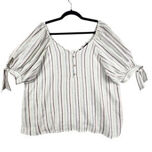 Zac & Rachel Linen Blend Peasant Blouse Women ‘s SZ L Cream Multicolor Striped